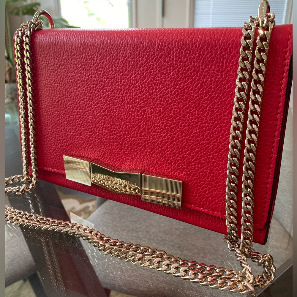 NEW Bruno Magli Italy Crossbody Shoulder Chain Red Leather Handbag + Duster Bag